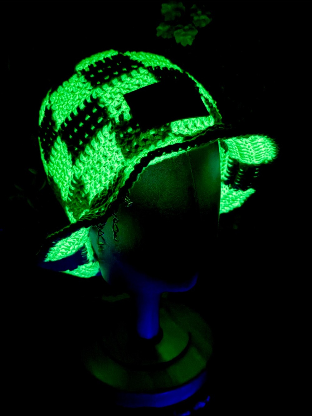 Lavender & White GLOW IN THE DARK Crochet Bucket Hat with Chain Detail